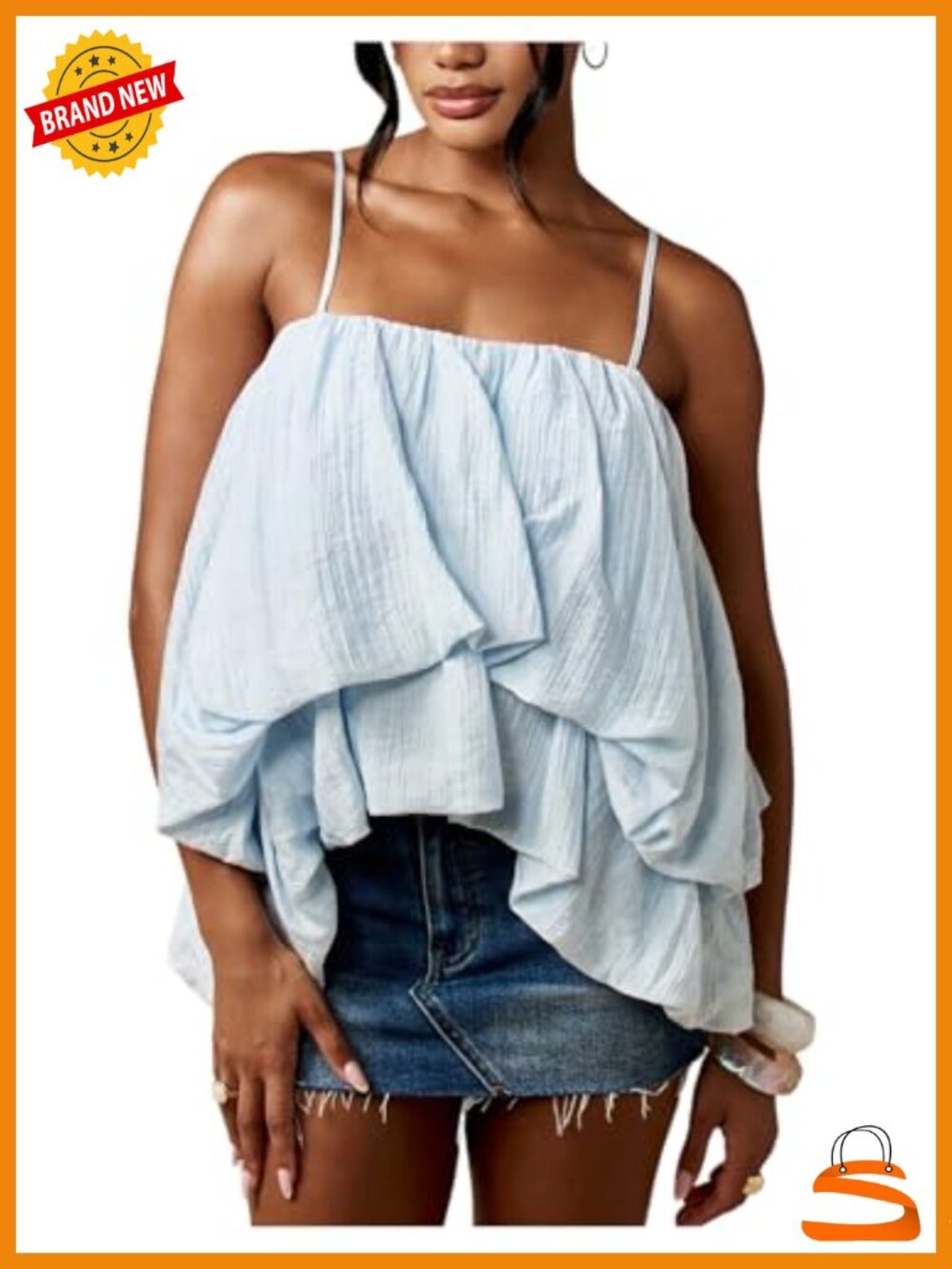 Bubble Hem Camisole Ruffle Layered Spaghetti Strap Cute Tank Top
